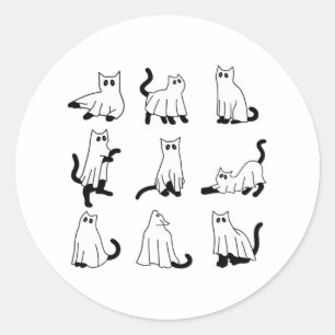 Halloween Spooky Cute Black Cats Kitty Ghosts Fall Runder Aufkleber