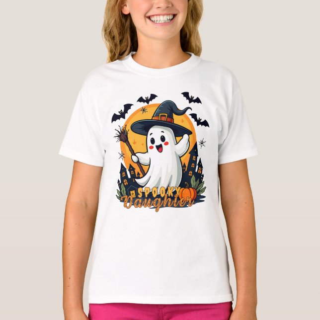 Halloween Spooky Daughter Ghost mit Hexenhut T-Shirt (Vorderseite)