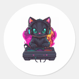 Halloween Spooky Gamer Cat Runder Aufkleber