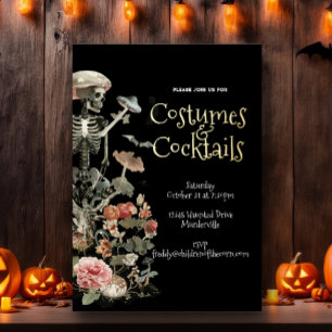 Halloween Spooky Garden Kostüm & Cocktails Schwarz Folieneinladung