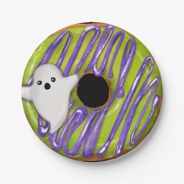 Halloween Spooky Ghost Green Donut Pappteller (Vorderseite)