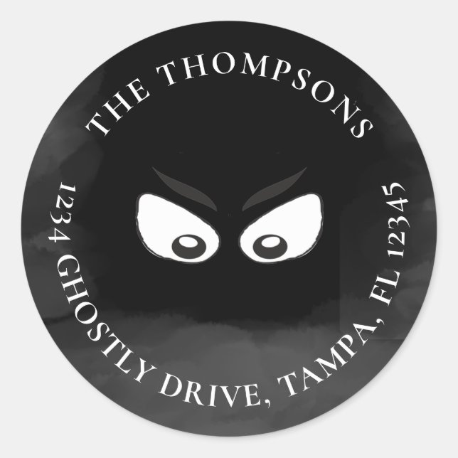 Halloween Spooky Ghost Niedlich Rücksendeadresse Runder Aufkleber (Vorderseite)