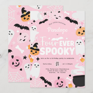 Halloween Spooky Ghost Pink 4. Geburtstag Party Einladung