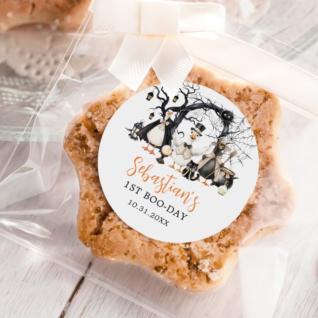 Halloween Spooky Goose 1. Geburtstag Party Runder Aufkleber (Von Creator hochgeladen)