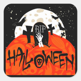 Halloween Spooky Graveyard Bats Zombie Moon Quadratischer Aufkleber