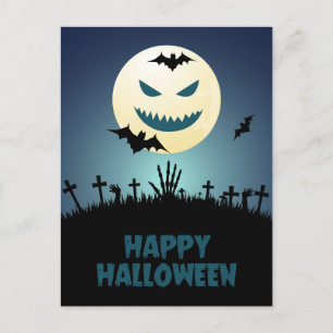 Halloween Spooky Graveyard Moon Bats Postkarte