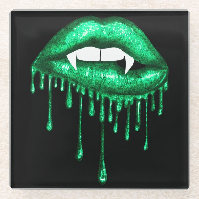 HALLOWEEN SPOOKY GREEN DRIPPING VAMPIRE LIPS GLASUNTERSETZER (Vorderseite)