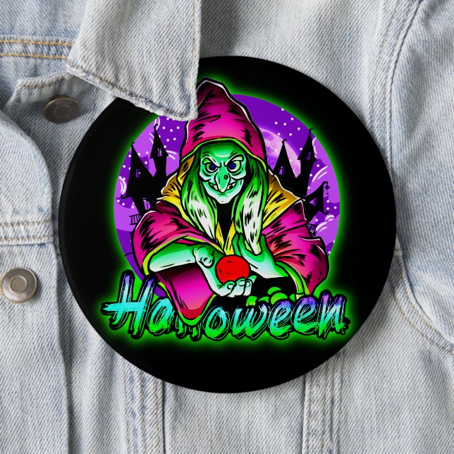 Halloween Spooky Green Hexe Magic Hat Apple Button (Beispiel)