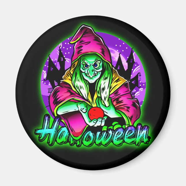 Halloween Spooky Green Hexe Magic Hat Apple Magnet (Vorne)