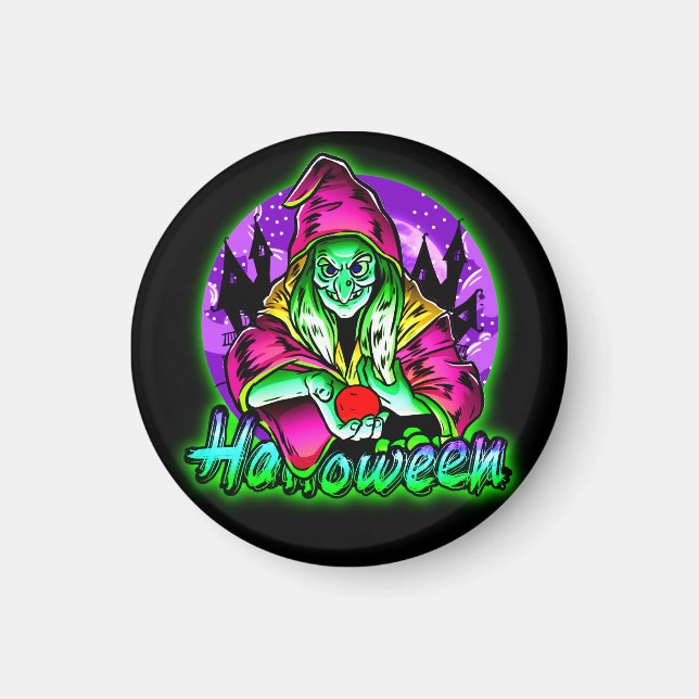 Halloween Spooky Green Hexe Magic Hat Apple Magnet (Vorne)