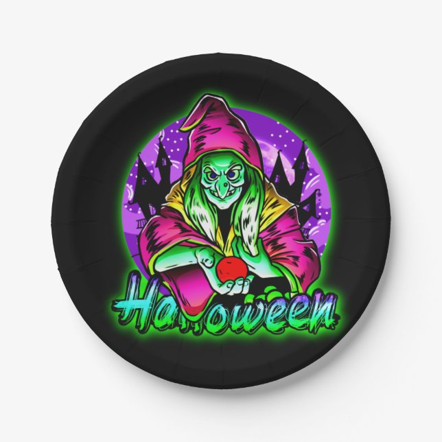Halloween Spooky Green Hexe Magic Hat Apple Pappteller (Vorderseite)