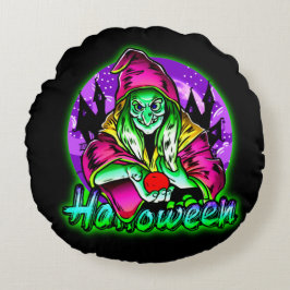 Halloween Spooky Green Hexe Magic Hat Apple Rundes Kissen