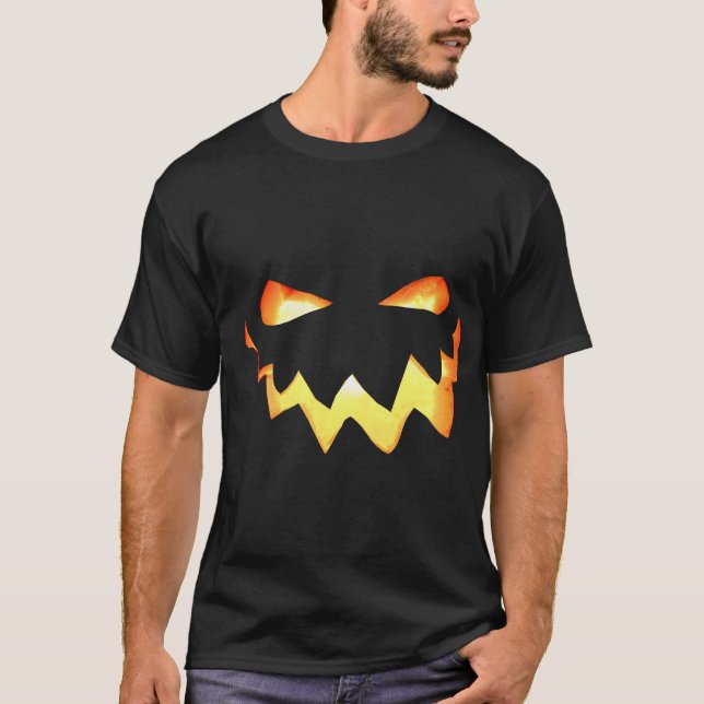 Halloween Spooky Gwer Pumpkin Face Black T-Shirt (Vorderseite)
