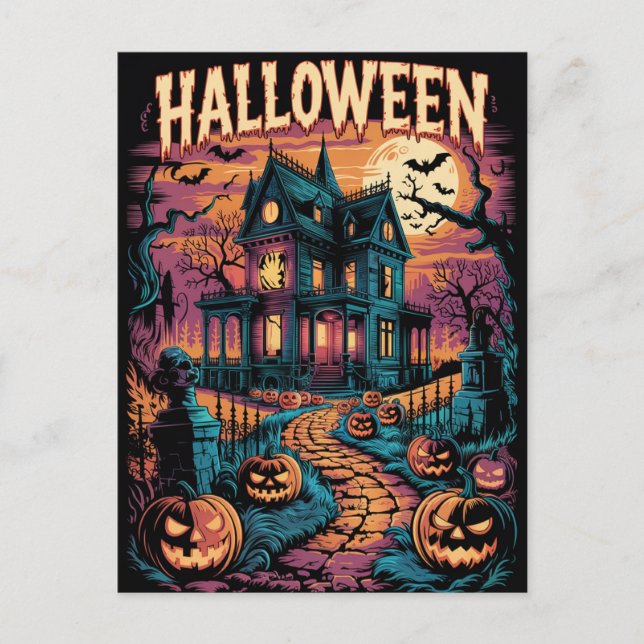 Halloween Spooky Haunted House Pumpkins          Postkarte