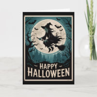 Halloween Spooky Hexe, die über einen Vollmond fli