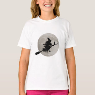 Halloween Spooky Hexe, die über einen Vollmond fli T-Shirt