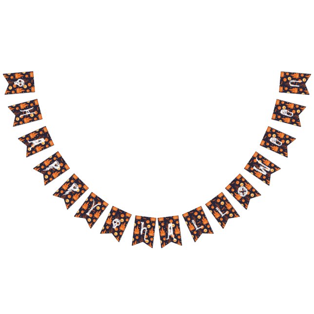 Halloween Spooky House Bats Trees Pumpkin Festival Wimpelkette (Alle)