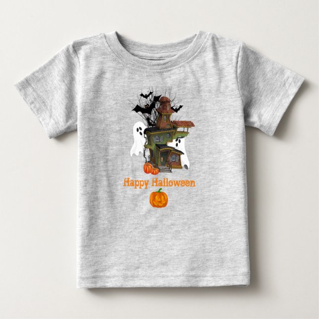 Halloween Spooky House Ghost und Pumpkins Baby Baby T-shirt (Vorderseite)