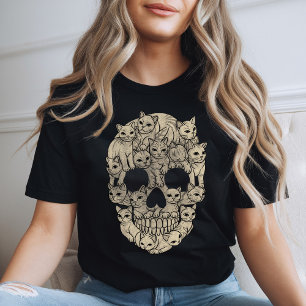 Halloween Spooky Katzenschädel Totenkittel Geist T-Shirt