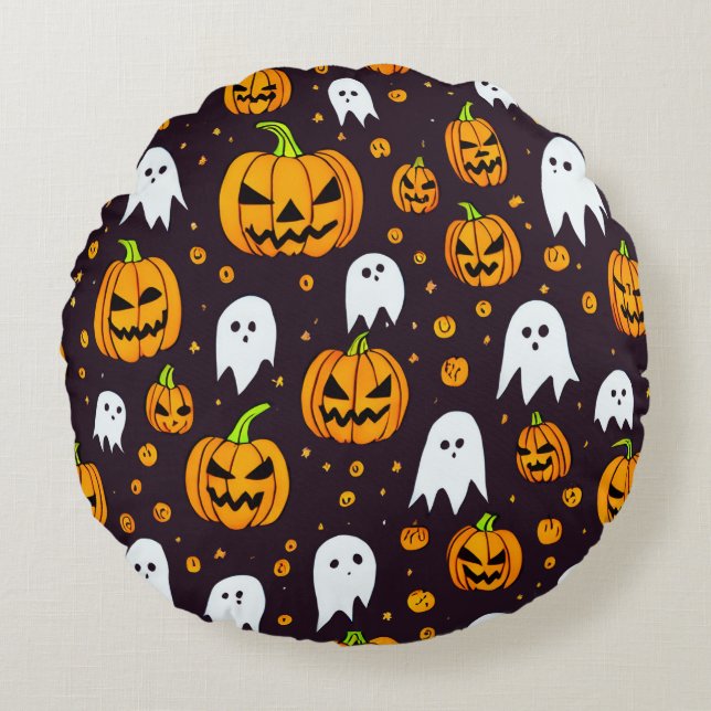 Halloween: Spooky Lächeln und Kürbisfreunde Rundes Kissen (Vorderseite)