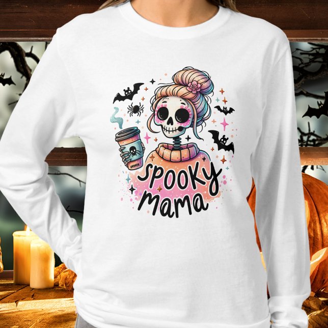 Halloween Spooky Mama Coffee Skelett Custom T-Shirt (Von Creator hochgeladen)