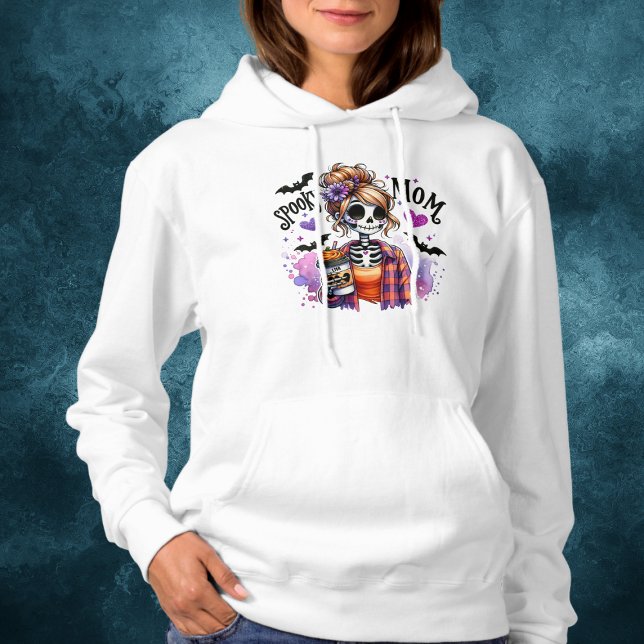 Halloween Spooky Mama Skeleton Messy Bun Custom Hoodie (Von Creator hochgeladen)