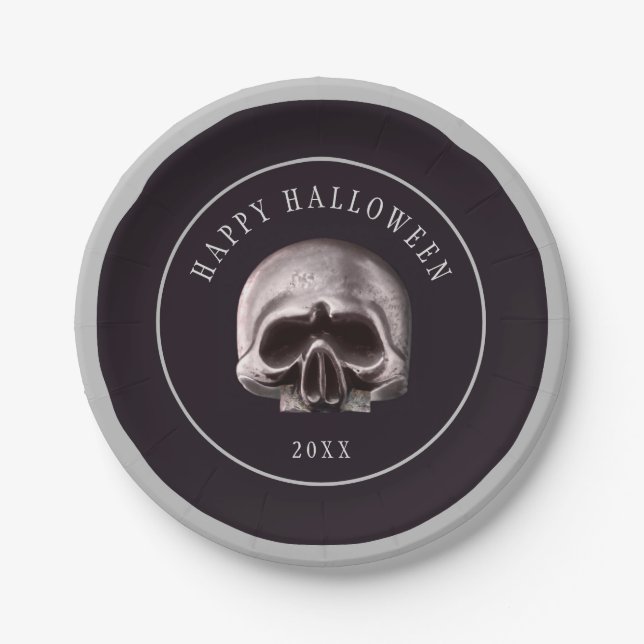 Halloween Spooky Metal Skull Custom Pappteller (Vorderseite)