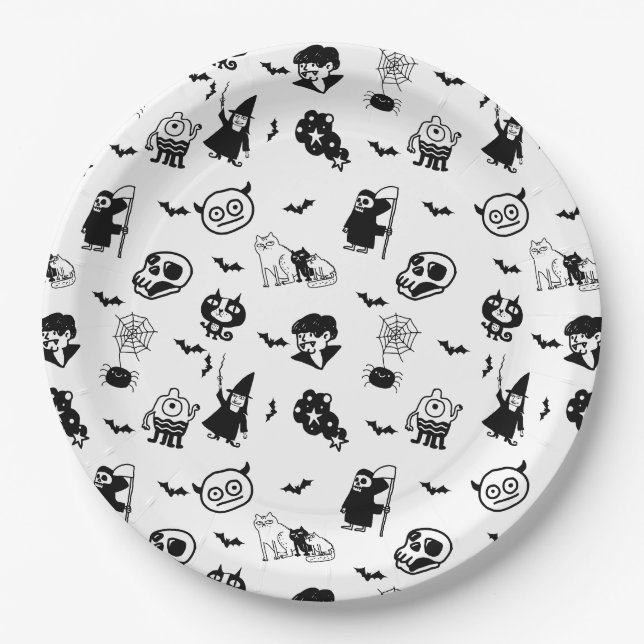 Halloween Spooky Niedlich Pattern Holiday Horror B Pappteller (Vorderseite)