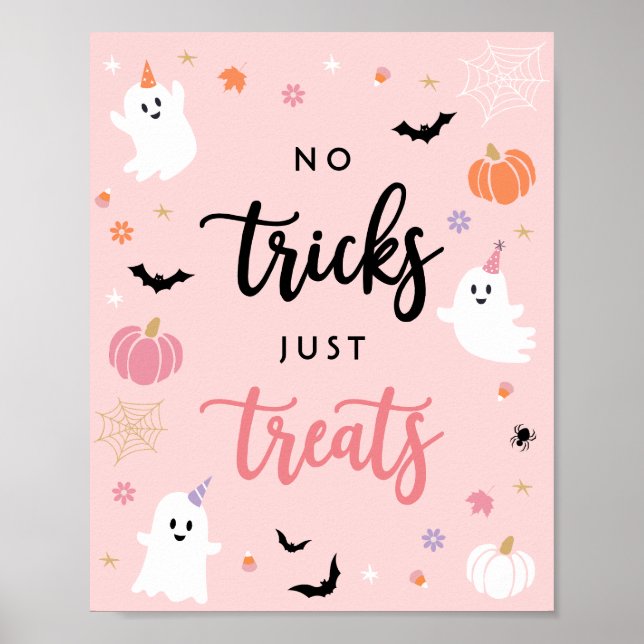 Halloween Spooky Pink Ghost No Tricks Nur Leckerei Poster (Vorne)