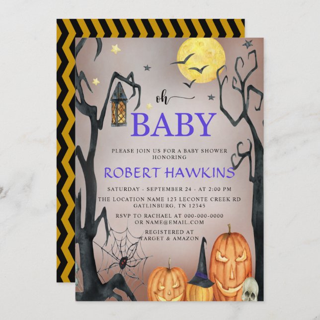 Halloween Spooky Pumpkin Baby Dusche Einladung (Vorne/Hinten)