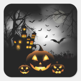 Halloween - Spooky Pumpkins Grau Moon Quadratischer Aufkleber