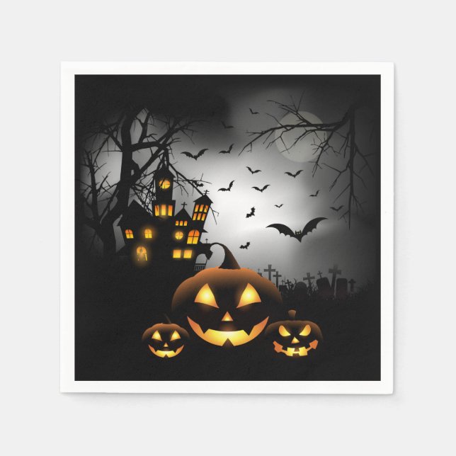 Halloween - Spooky Pumpkins Gray Moon - Alles Opt Serviette (Vorderseite)