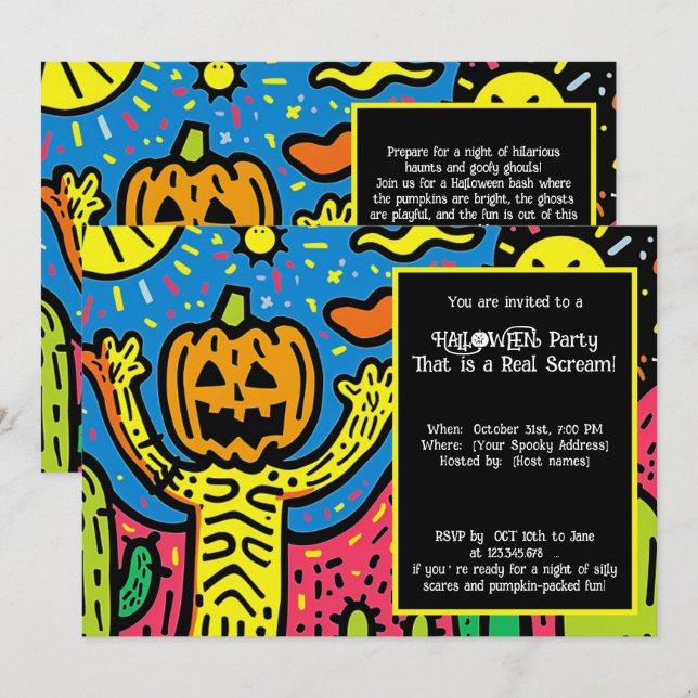 Halloween Spooky Scribble Shindig Einladung (Vorne/Hinten)