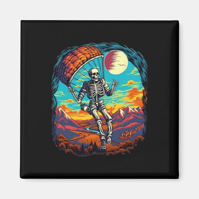 Halloween Spooky Skeleton Paragliding Skydiving Magnet (Vorne)
