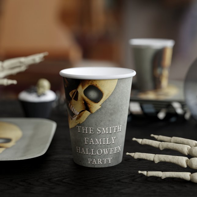 Halloween Spooky Skeleton Skull Party Pappbecher (A spooky skeleton Halloween paper cup for your spooky skeleton Halloween party. Just add your name)