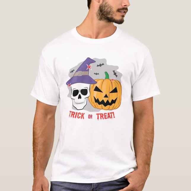 Halloween Spooky Skull and Pumpkin - Trick oder Tr T-Shirt (Vorderseite)
