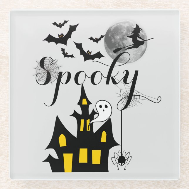 Halloween Spooky Spider Fledermäuse mit Spuk Haus Glasuntersetzer (Vorderseite)