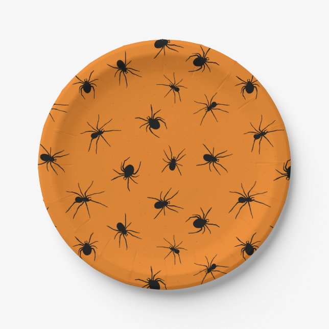 Halloween Spooky Spiders Orange Party Pappteller (Vorderseite)