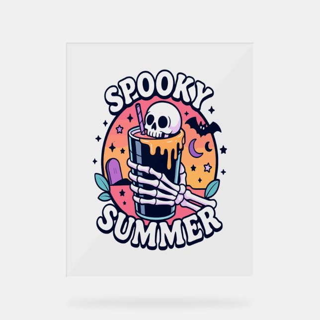Halloween Spooky Summer Skeleton Drink Acrylschild (Vorderseite)