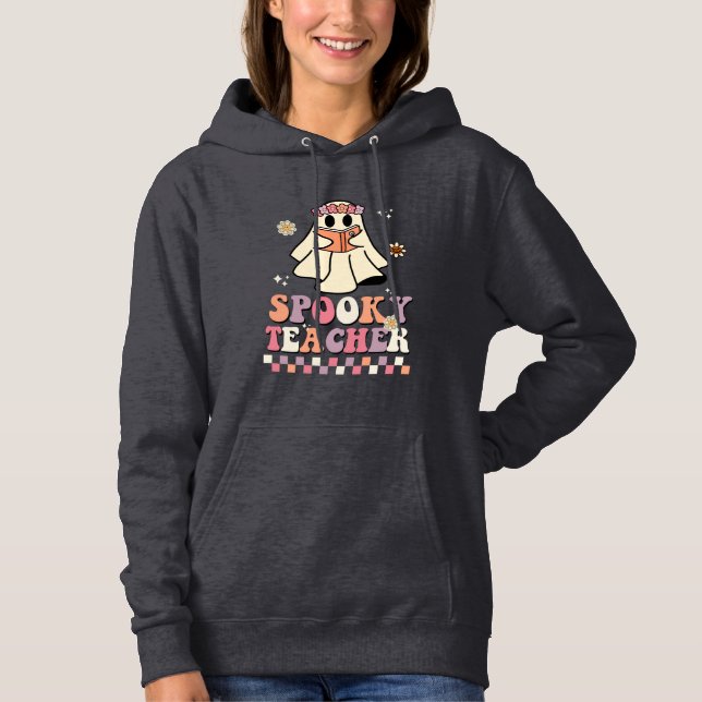 Halloween Spooky Teacher Retro Groovy Typografie Hoodie (Vorderseite)