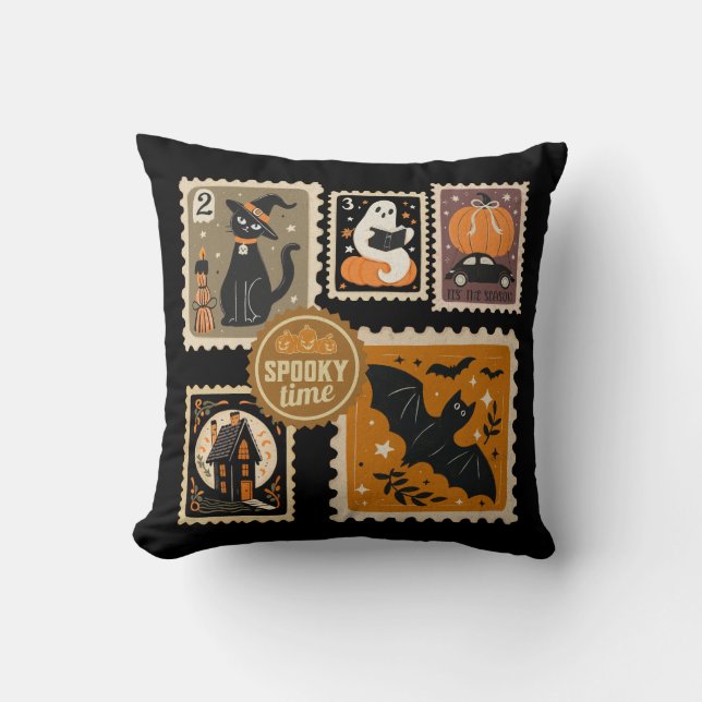 Halloween Spooky Time Postal Briefmarke Geister Ba Kissen (Vorderseite)