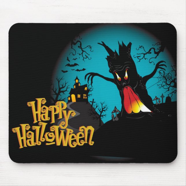 Halloween Spooky Tree und Spuk Haus Mousepad (Vorne)