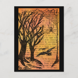 Halloween Spooky Trees Birds Spiderweb Postkarte