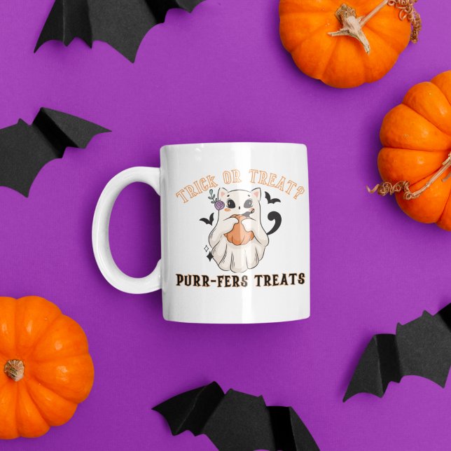 Halloween Spooky Trick oder Treat Niedlich Ghost C Kaffeetasse (TRICK OR TREAT CUTE GHOST CAT MUG)