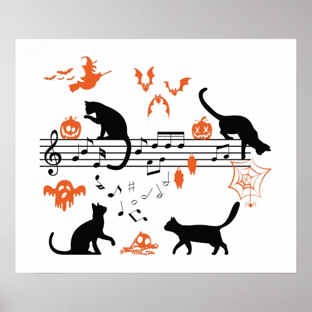 Halloween Spooky und Beängstigende Katzen Musiknot Poster (Vorne)