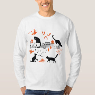 Halloween Spooky und Beängstigende Katzen Musiknot T-Shirt
