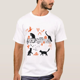 Halloween Spooky und Beängstigende Katzen Musiknot T-Shirt