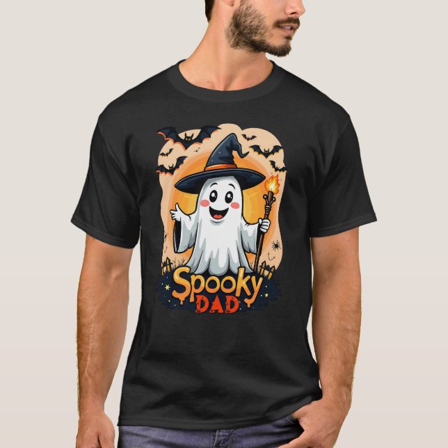 Halloween Spooky Vater Ghost mit Hut anpassbar T-Shirt (Vorderseite)