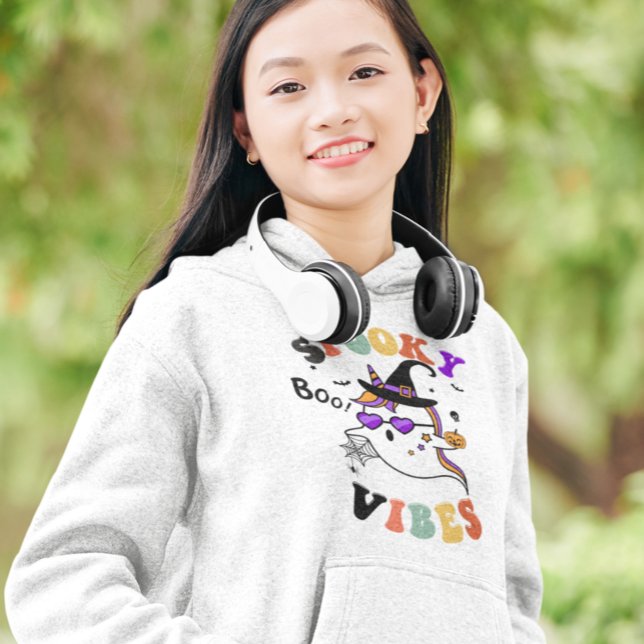 Halloween Spooky Vibes Retro niedliches Einhorn Ge Hoodie (Von Creator hochgeladen)