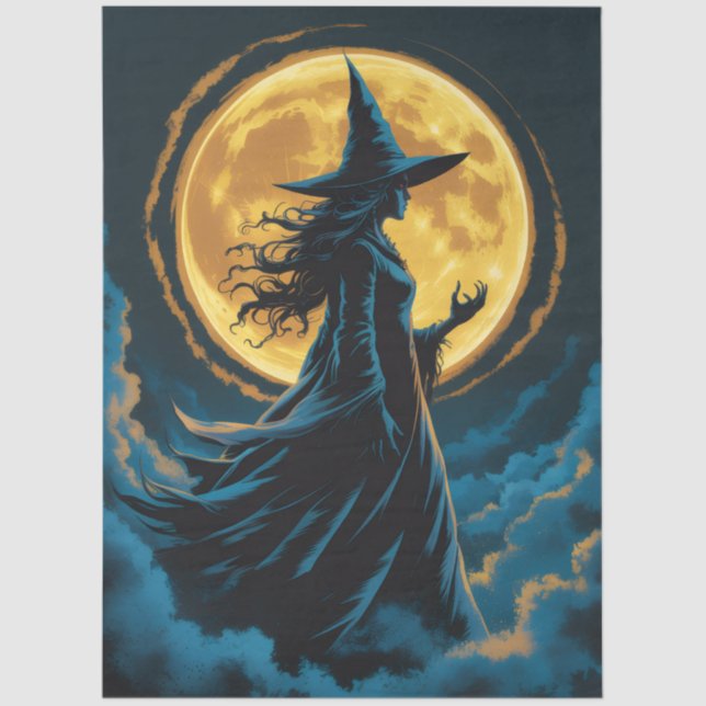 Halloween Spooky Witch a Full Moon Seidenpapier (Vorderseite)